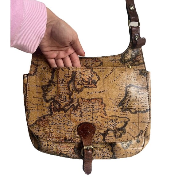Patricia Nash Saddle Bag Tan European Map London Genuine Leather Crossbody Purse - Picture 5 of 16
